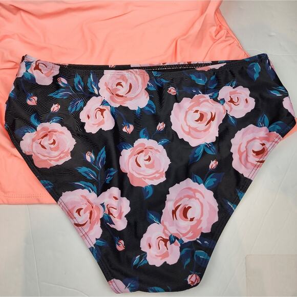 New Tempt Me Tankini 2 Piece Swimsuit Floral Print Tangerine Bathing Suit Size M - Picture 5 of 11